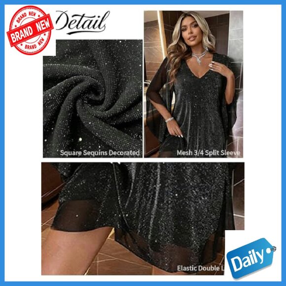 Sparkly Cocktail Dress Flutter Sleeve Chiffon Wedding Guest Party - Picture 7 of 8